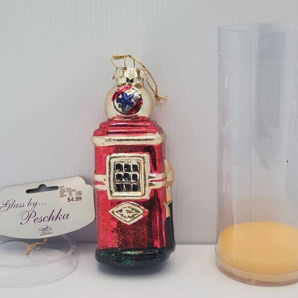 Vintage 1996 Glass By Peschka Blown Glass Gas Pump Christmas Tree Ornament 6"